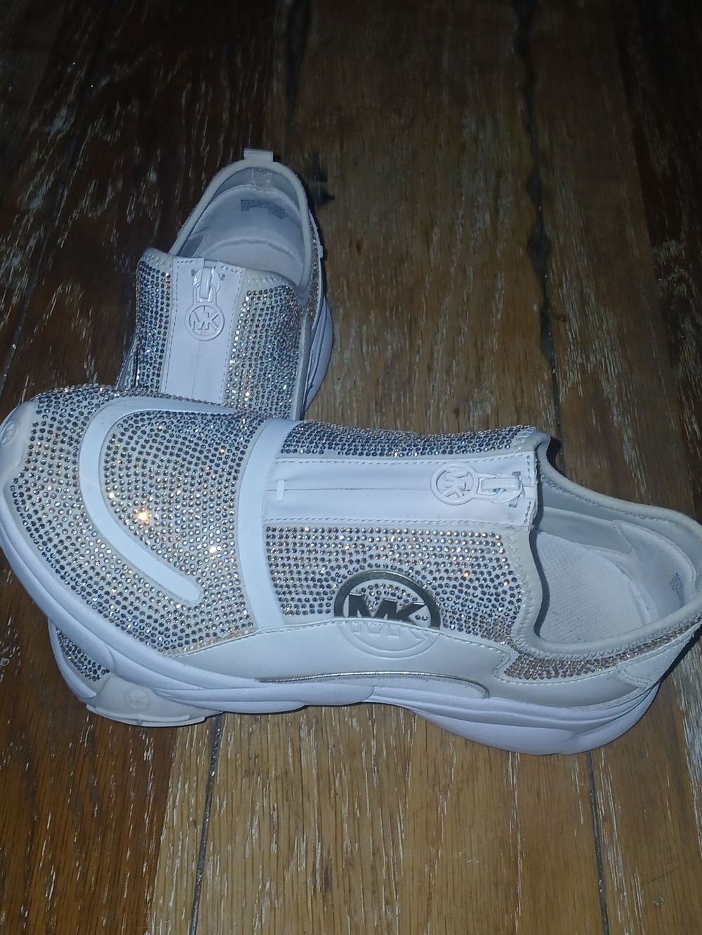 MICHAEL KORS White Crystal-Embellished Slip-On Sneakers
